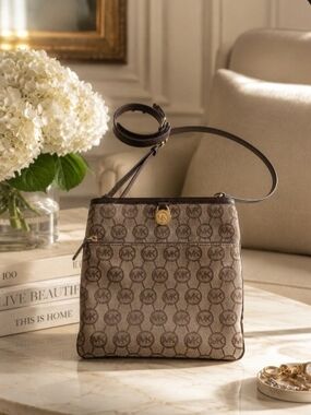 Michael Kors Brown Signature MK Logo Adjustable Strap Crossbody Bag NWOT
